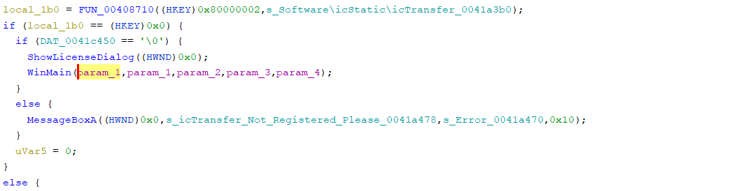 The repeating fragment of code to show the license dialog.